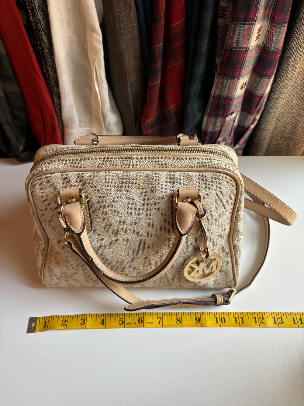 Michael Kors Cream Logo Satchel with Removable Crossbody Strap